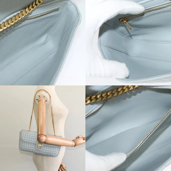 CELINE Quilted Chain Shoulder Bag Lamb Skin Gray Gold Auth mr1084V - Picture 13 of 14